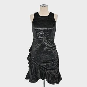 NBD Dress‎ Size M Revolve Serenade Black Metallic Mini Ruffle Velvet Shimmer NEW